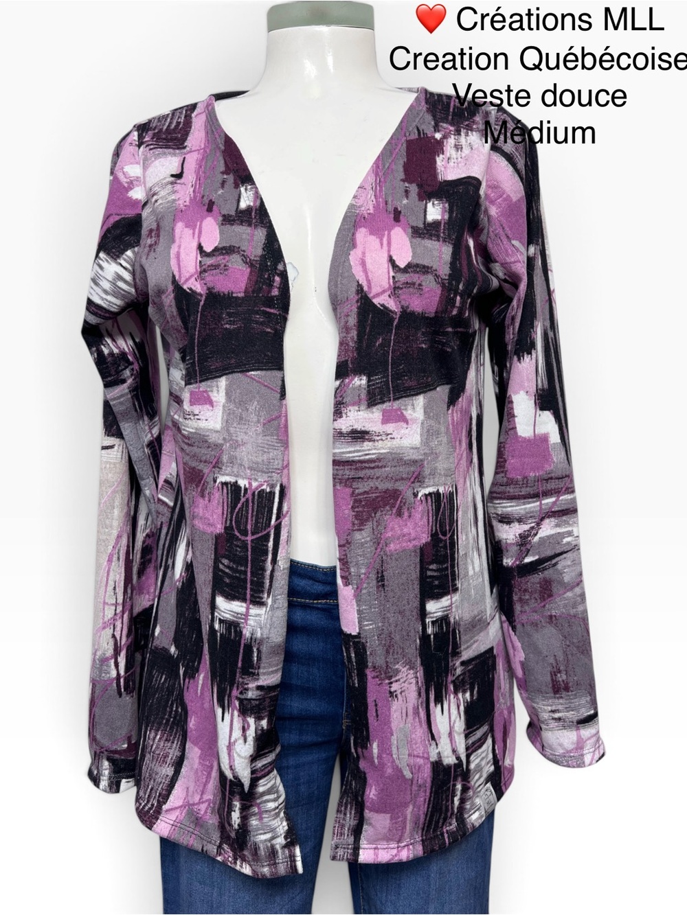 Pink & Gray Abstract Open-Front Cardigan